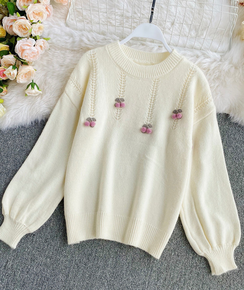 Cute Cherry Round Neck Long Sleeve Sweater ED0255