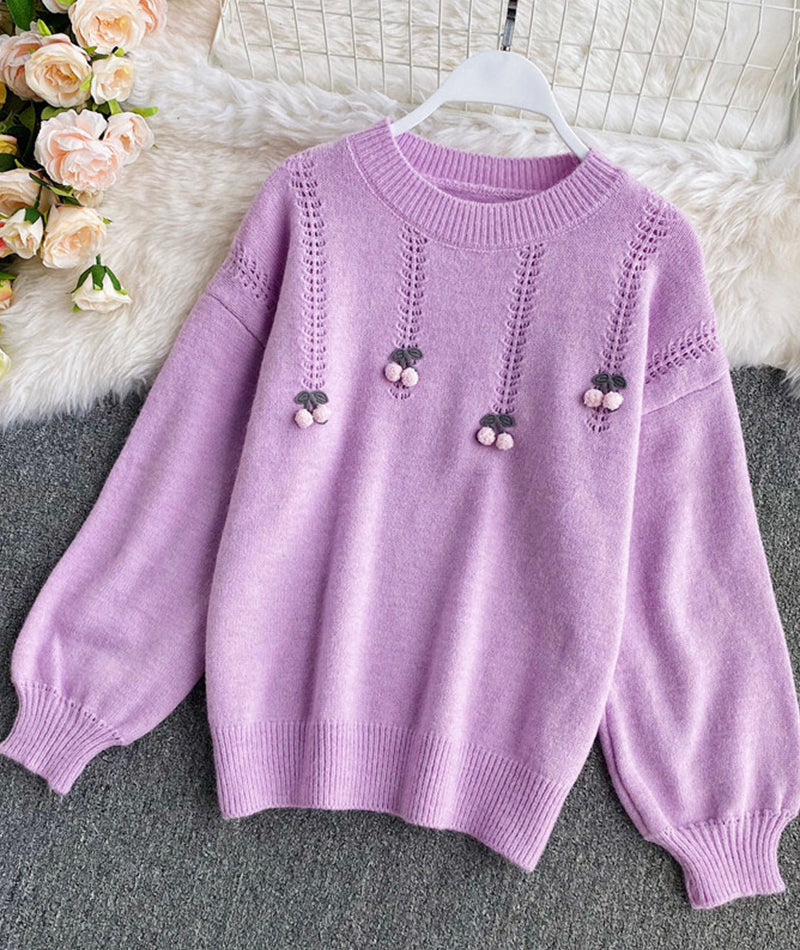 Cute Cherry Round Neck Long Sleeve Sweater ED0255