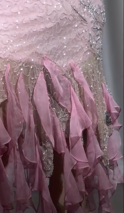 Sweet Pink Spaghetti Straps Sheath Chiffon Beaded Short Prom Dresses Vintage Evening Gowns ED02566