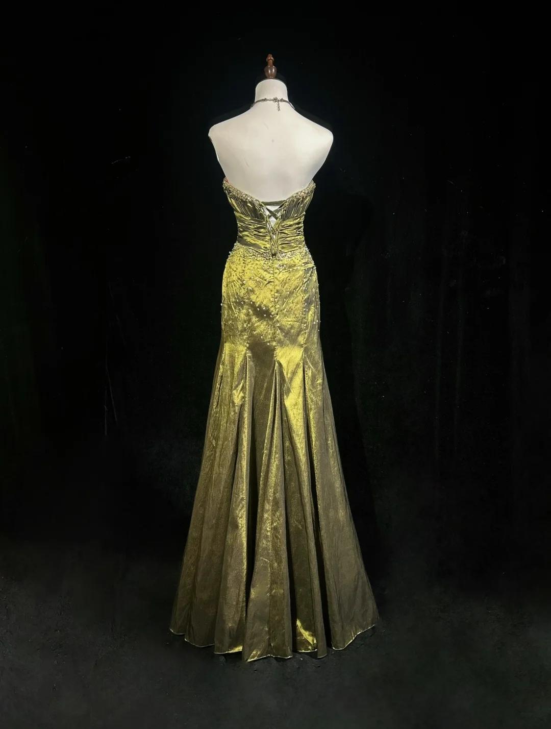 Elegant Green Strapless Mermaid Beaded Satin Long Prom Dresses Formal Evening Gowns ED02610