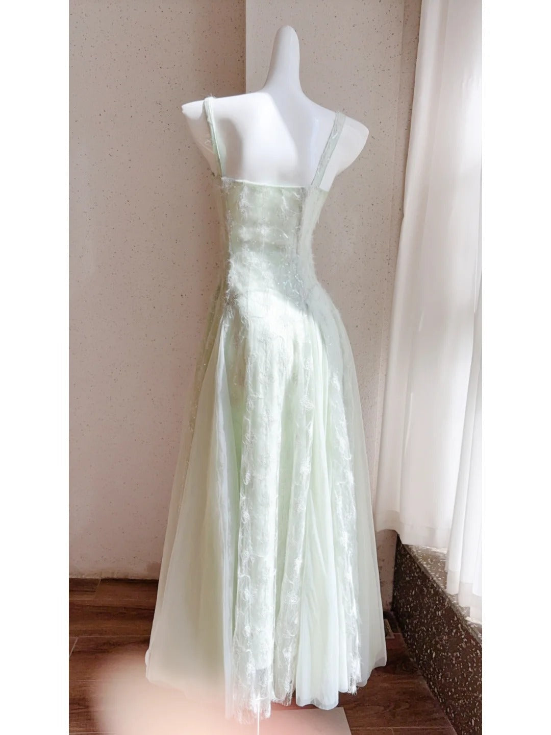 Fairytale Light Green Spaghetti Straps A-Line Tulle Long Prom Dresses Formal Evening Gowns ED02618