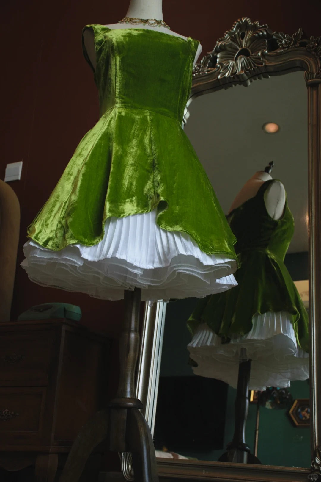 Sweet Green Square Neck A-Line Velvet Short Prom Dresses Homecoming Dress ED02633