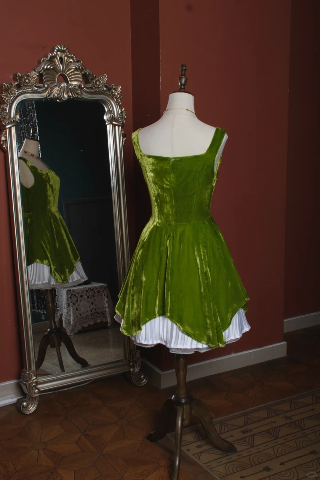 Sweet Green Square Neck A-Line Velvet Short Prom Dresses Homecoming Dress ED02633