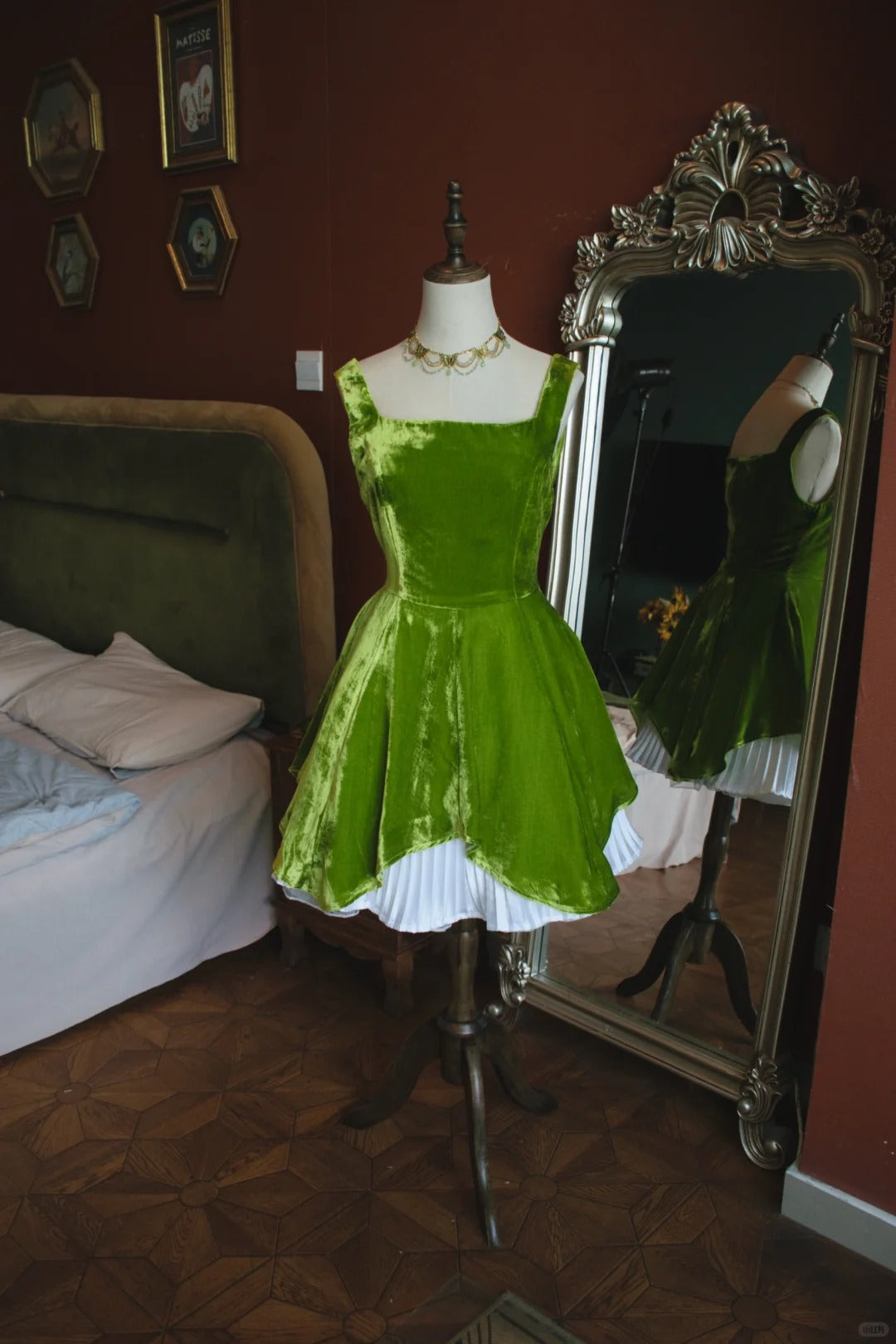 Sweet Green Square Neck A-Line Velvet Short Prom Dresses Homecoming Dress ED02633