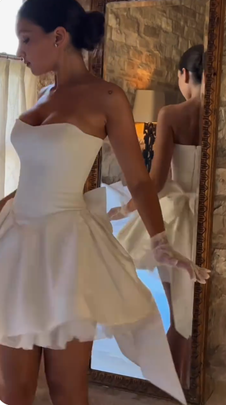 Fashion White Strapless Bodycon Satin Short Prom Dresses Homecoming Dress with Bow ED02648