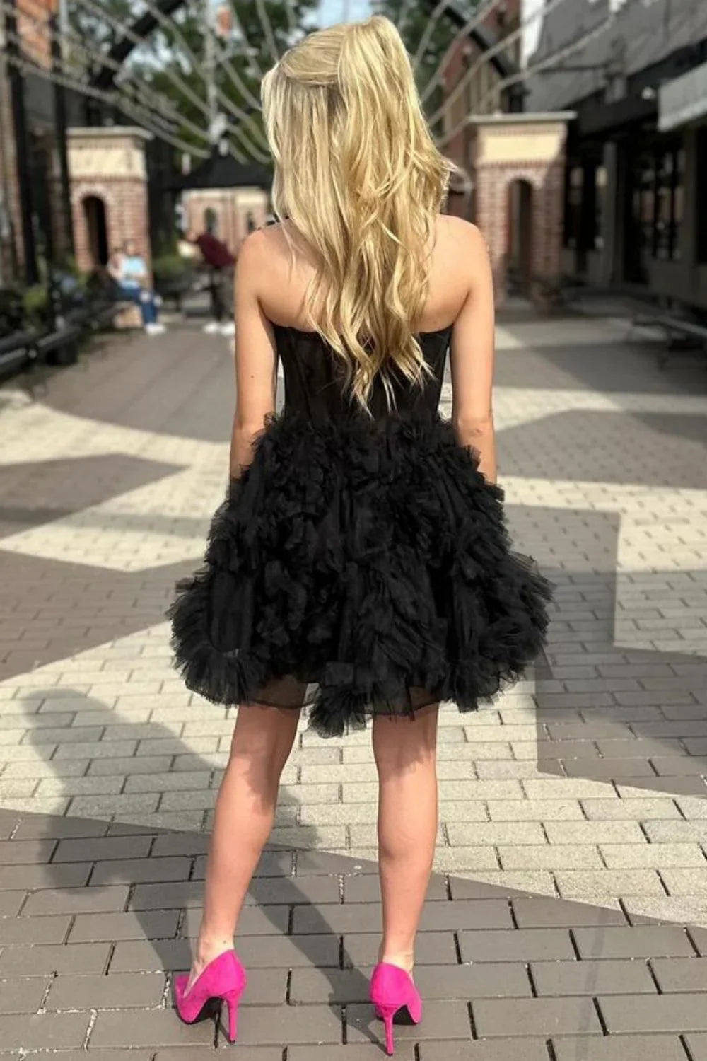 Simple Black Strapless A-Line Tulle Short Prom Dresses Homecoming Dress ED02651
