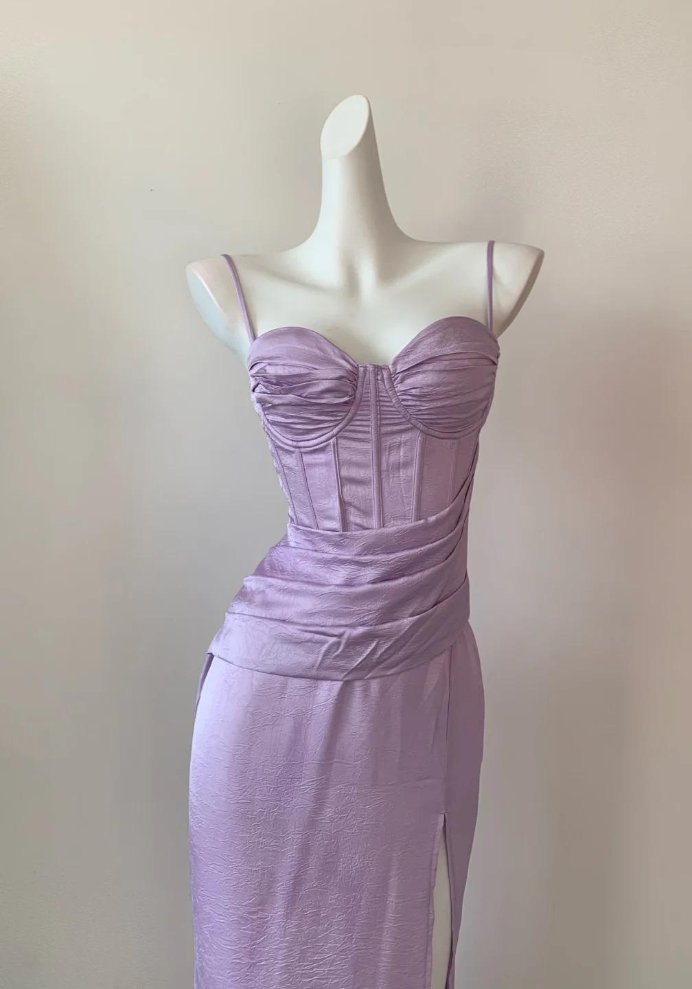 Elegant Purple Spaghetti Straps Sheath Satin Long Prom Dresses Formal Evening Gowns Short Ball Gowns ED02664