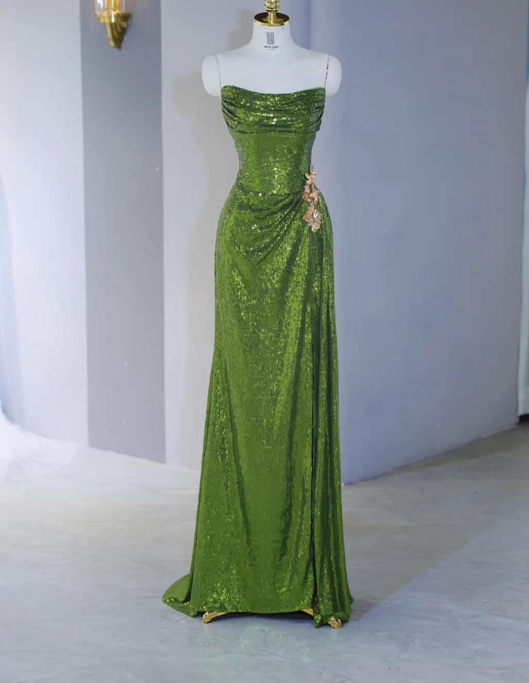 Gorgeous Green Strapless Sheath Sequins Long Prom Dresses Formal Evening Gowns ED02667