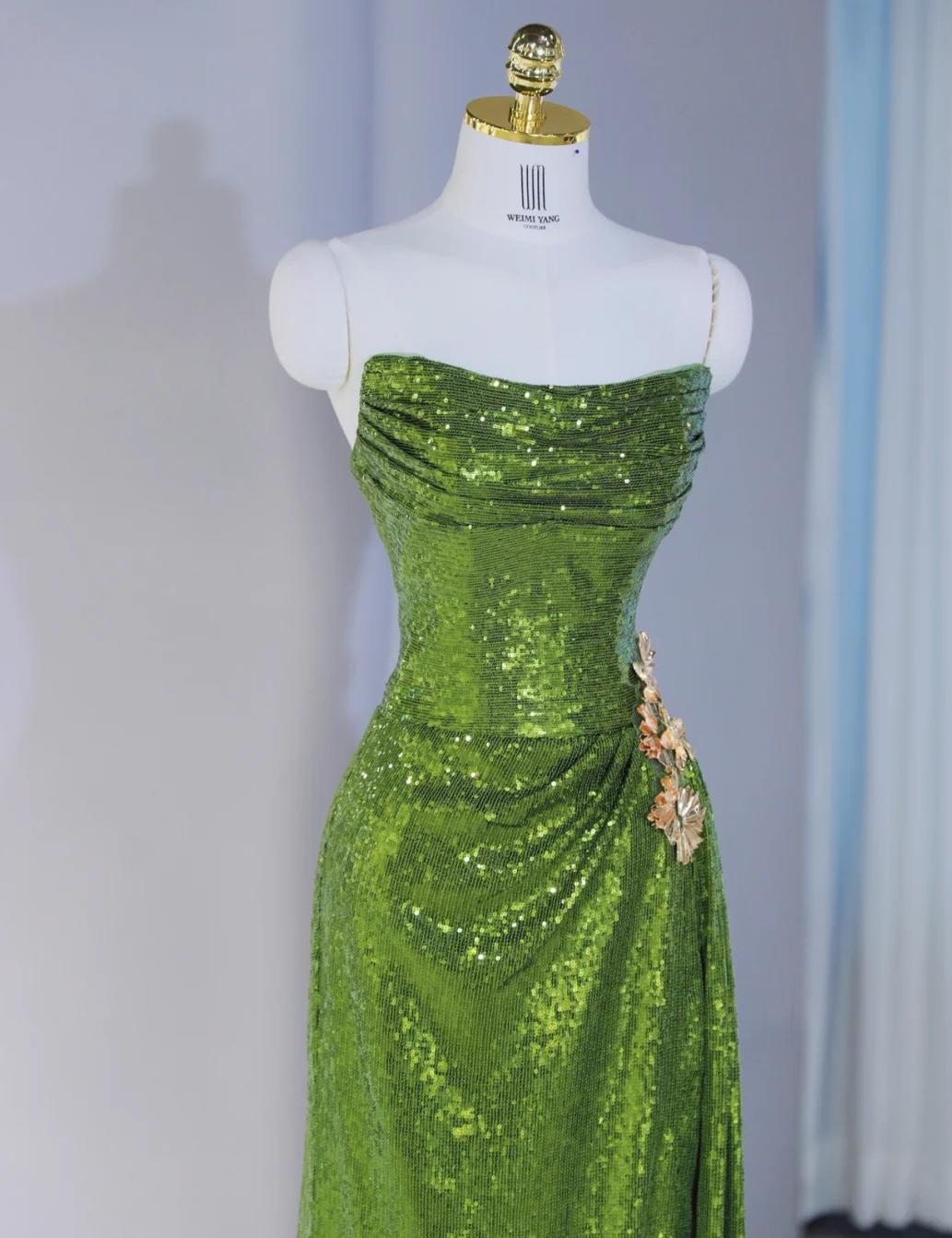 Gorgeous Green Strapless Sheath Sequins Long Prom Dresses Formal Evening Gowns ED02667