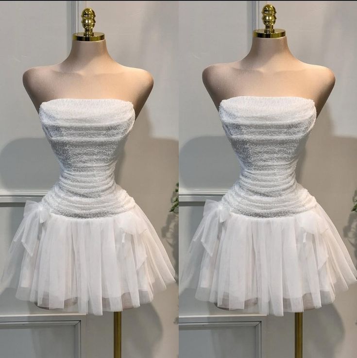 Chic White Strapless A-Line Tulle Short Prom Dresses Fashion Homecoming Dress ED02696
