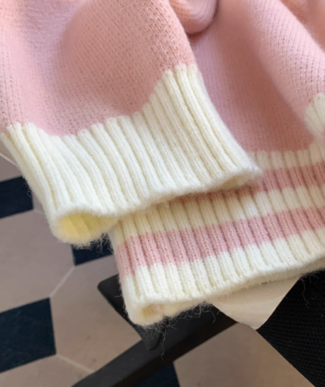 Preppy style fake two piece polo neck Women's long sleeve sweater ED0272