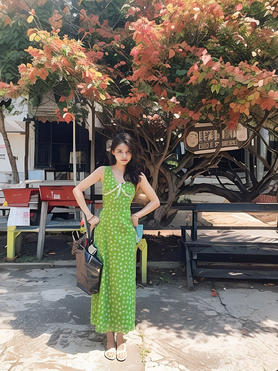 French retro V-neck floral dress ED0277