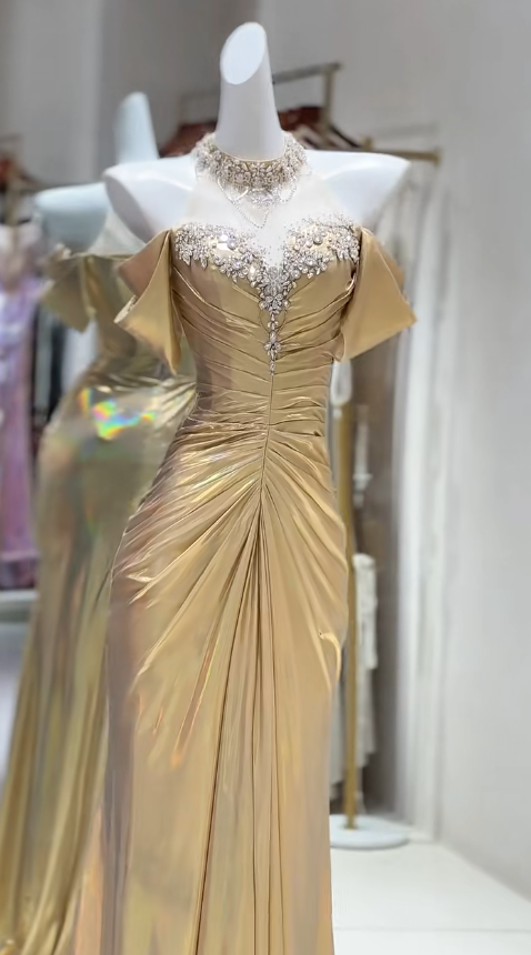Elegant Yellow Off Shoulder Mermaid Satin Long Prom Dresses Formal Evening Gowns ED02810