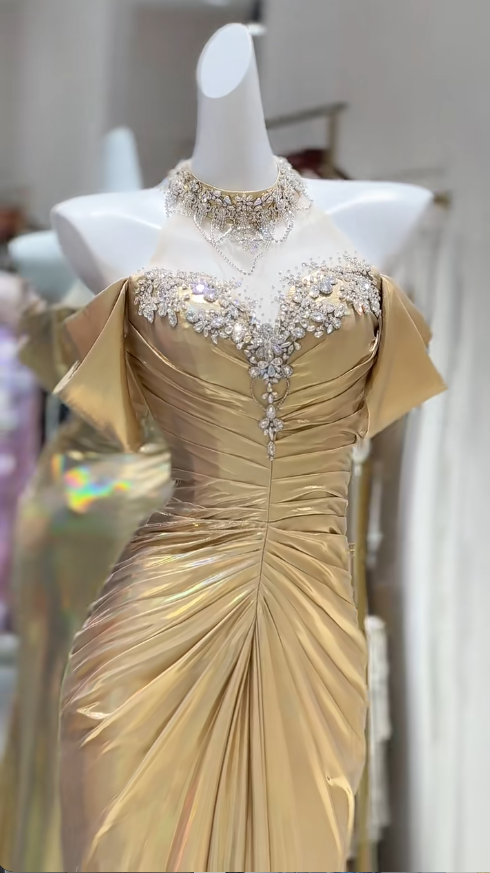 Elegant Yellow Off Shoulder Mermaid Satin Long Prom Dresses Formal Evening Gowns ED02810