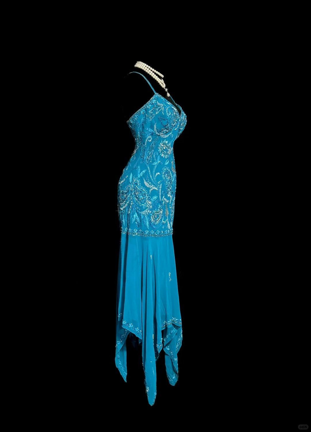 Vintage Blue Spaghetti Straps Sheath Chiffon Beading Long Prom Dresses Formal Evening Gowns ED02834