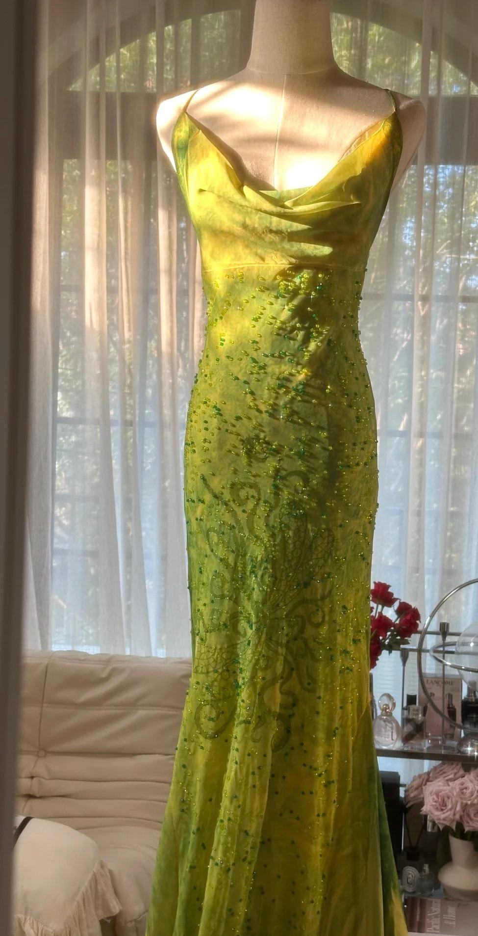 Vintage Green Spaghetti Straps Mermaid Chiffon Long Prom Dresses Elegant Evening Gowns with Beading ED02838