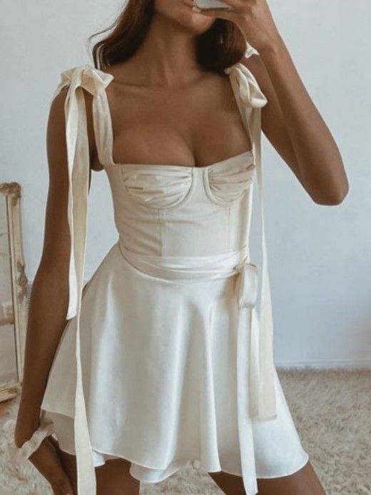 Sexy White Square Neck A-Line Sleeveless Satin Short Prom Dresses Fashion Party Dress ED02917