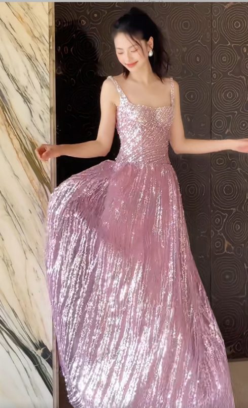 Gorgeous Square Neck A-Line Sequins Long Prom Dresses Sweet Birthday Evening Gowns ED02953