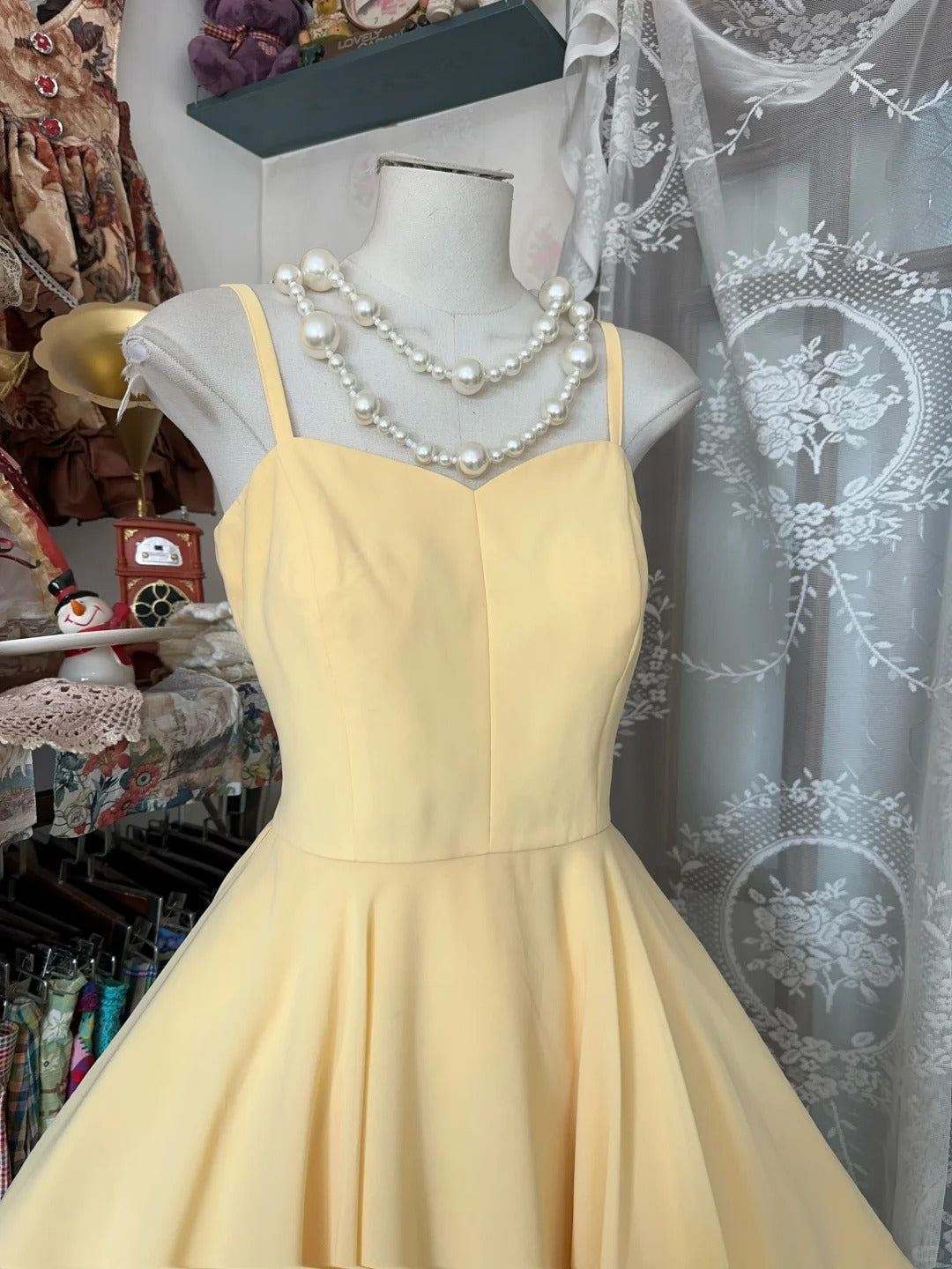 Vintage Yellow Spaghetti Straps A-Line Chiffon Short Birthday Party Dress ED02959