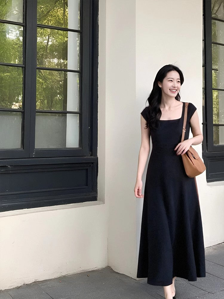 French simple A-line square neck long skirt ED0297