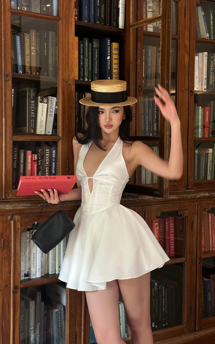 Simple White V-neck A-line Satin Short Birthday Dress Pool Party Dress ED03041