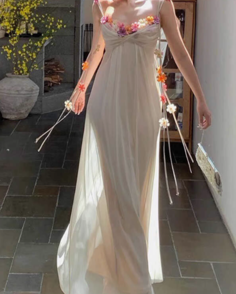 French style three-dimensional flower design suspender dress ED0304