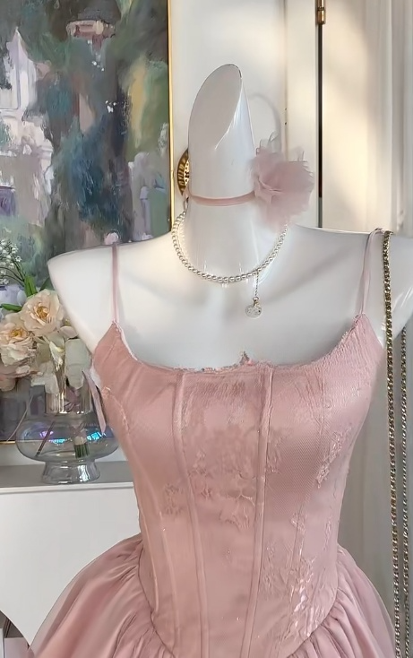 Cute Pink Spaghetti Straps A-Line Tulle Satin Short Sweet 16 Dresses Birthday Party Dress ED03072