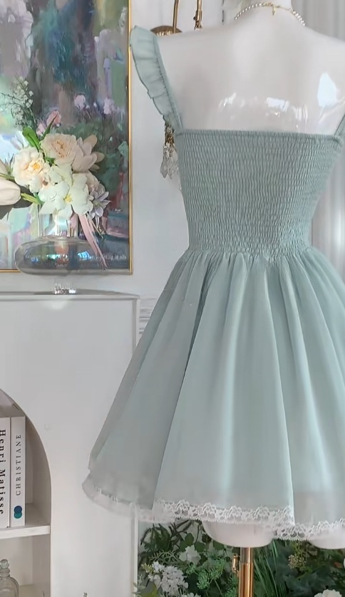 Sweet Green A-Line Chiffon Lace Short Birthday Party Dress ED03084