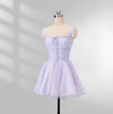 Fashion Purple Square Neck A-Line Tulle Short Evening Dress for Birthday Cute Homecoming Dress ED03118