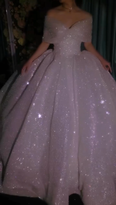 Gorgeous Strapless Glitter Tulle Long Ball Gown Elegant Convertible Wedding Dresses ED03162