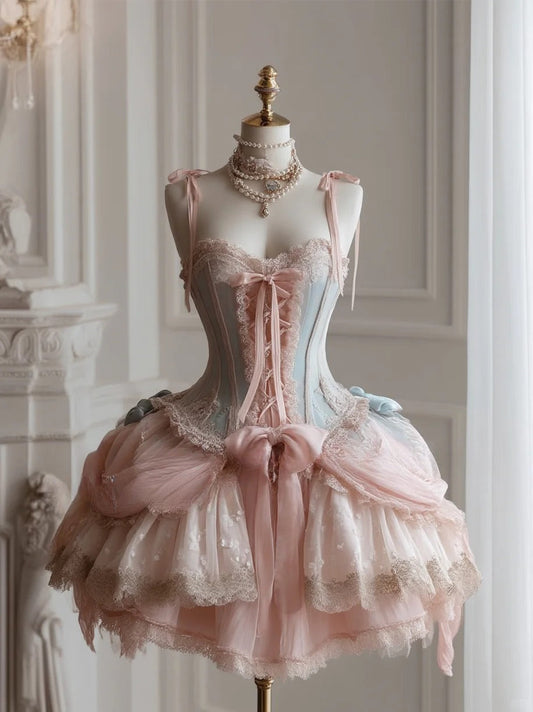 Gorgeous Pink Spaghetti Straps Tulle Lace Lolita Short Prom Dress Sweet 16 Dress ED03177