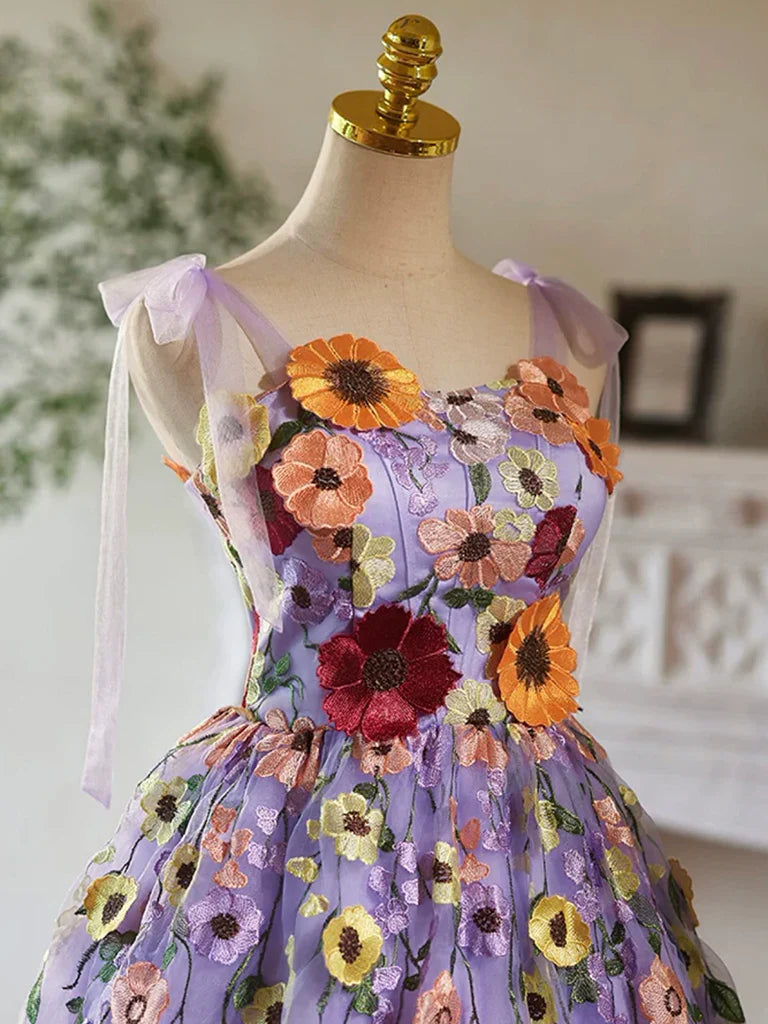 Purple Tulle Lace Short Prom Dress, Purple Homecoming Dress ED032