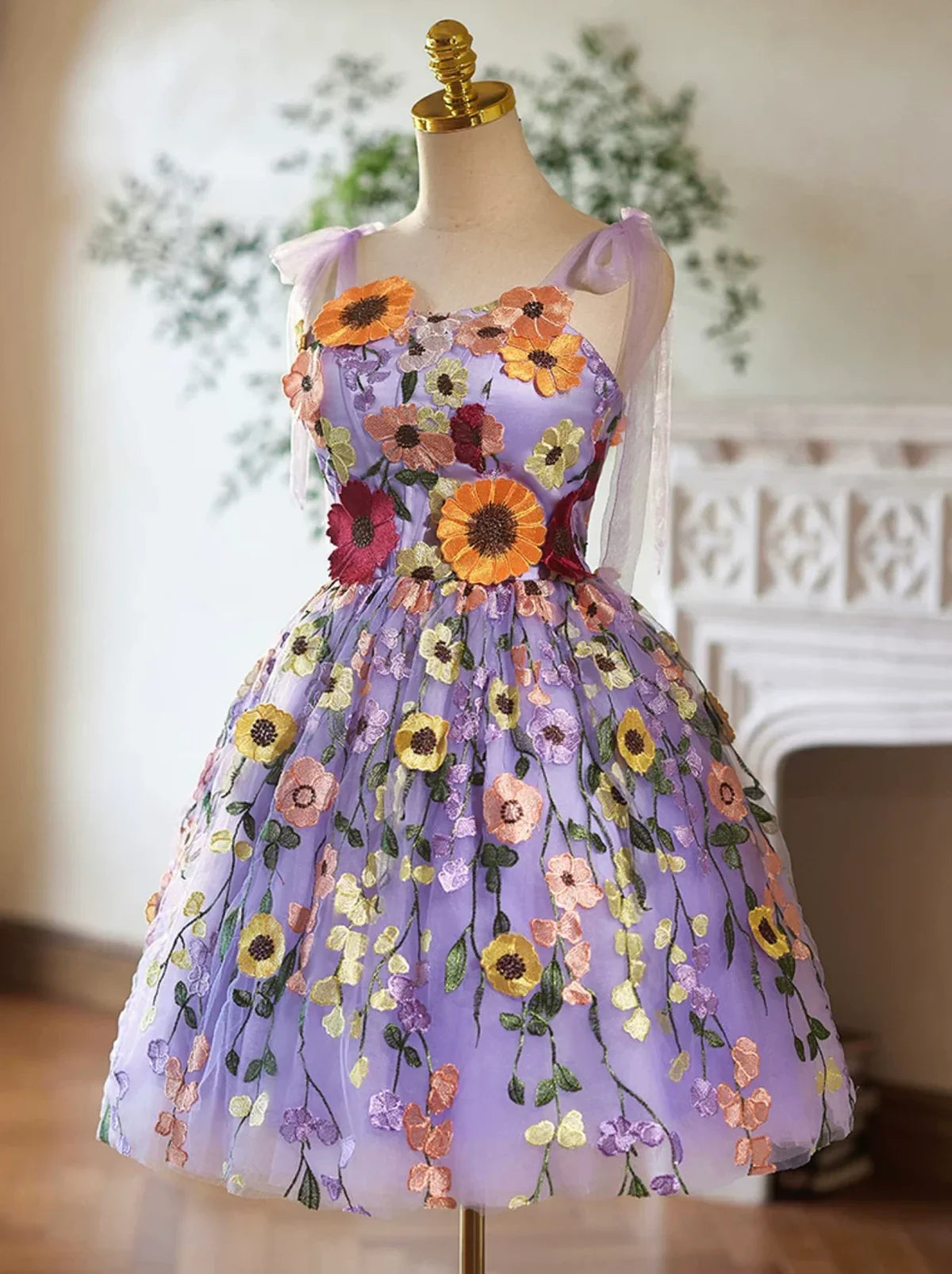 Purple Tulle Lace Short Prom Dress, Purple Homecoming Dress ED032
