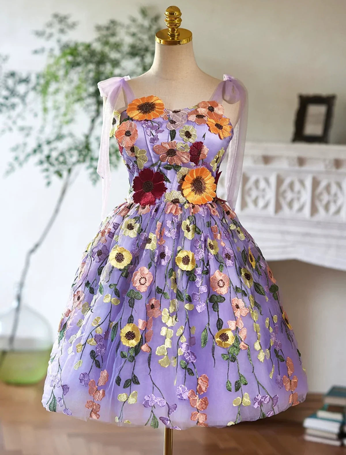 Purple Tulle Lace Short Prom Dress, Purple Homecoming Dress ED032