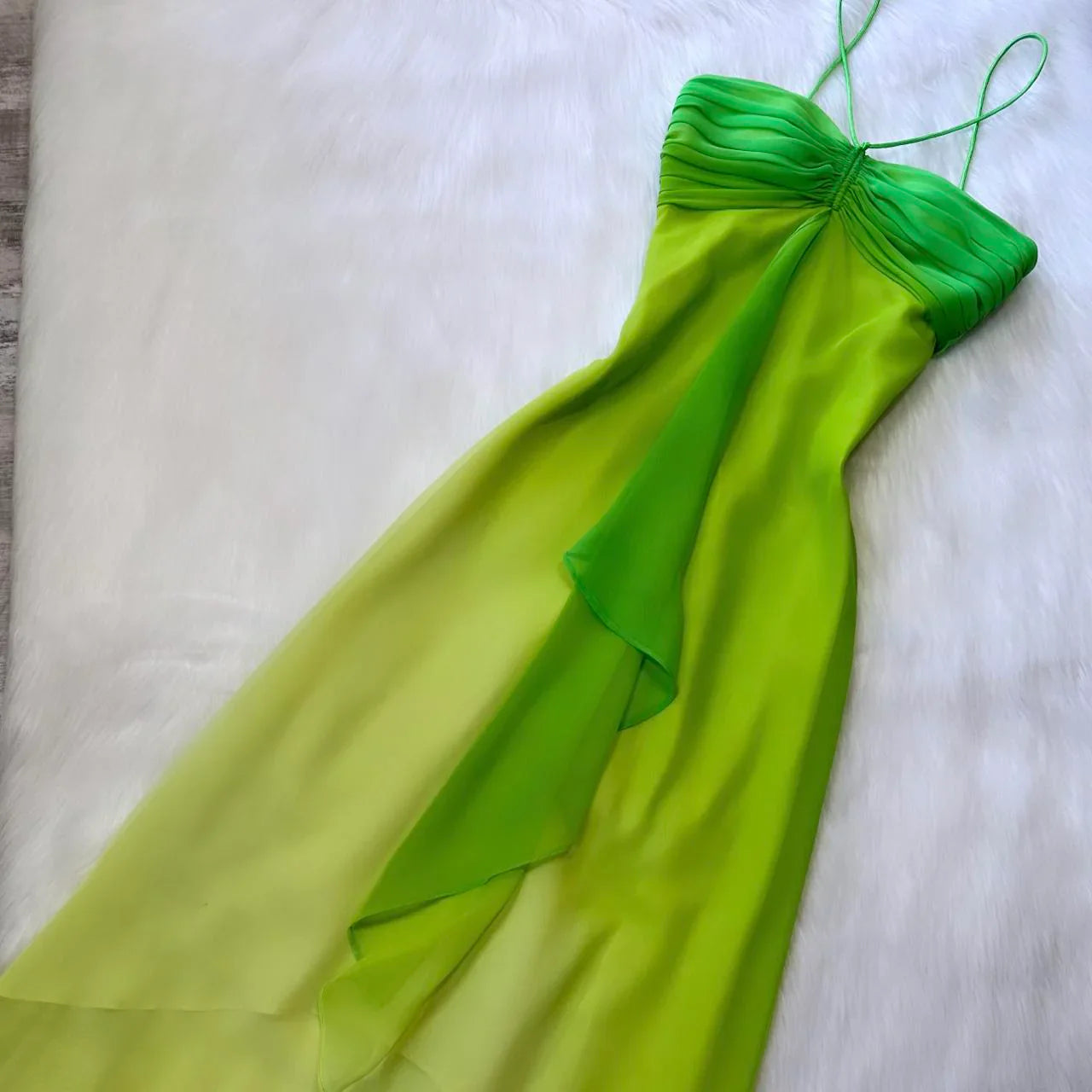 Fairytale Gradient Green Spaghetti Straps Sheath Chiffon Short Party Dress ED03203