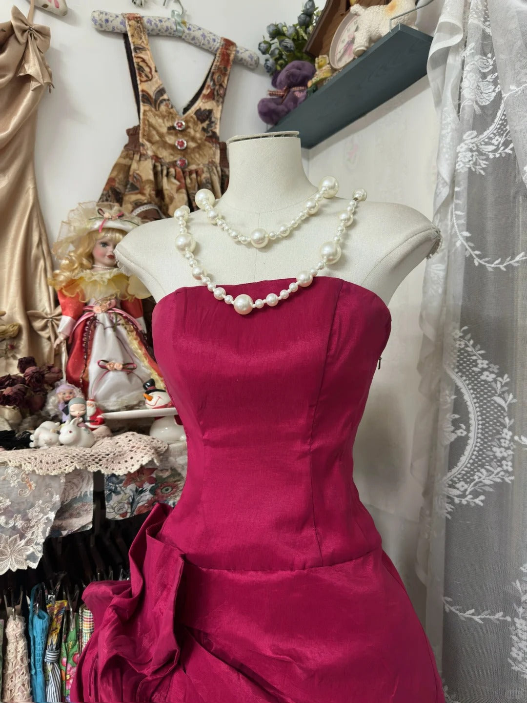 Vintage Red Strapless A-Line Taffeta Short Prom Dresses Classic Homecoming Dress ED03205