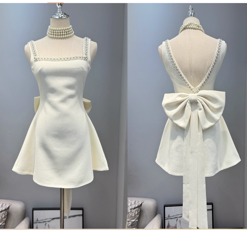 Sweet White Square Neck A-Line Short Birthday Dress with Beading ED03239