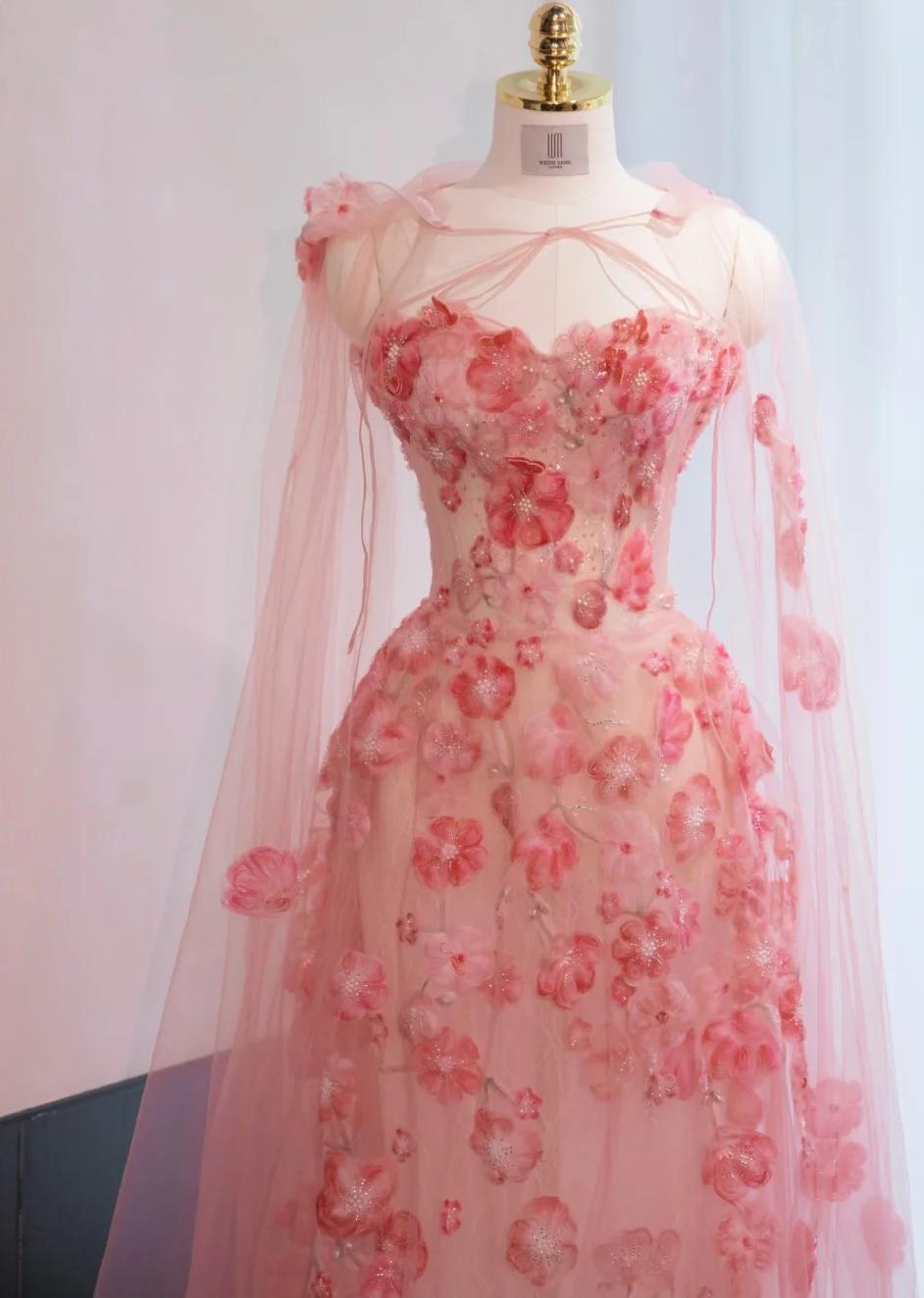 Sweetheart Neck Sheath Tulle Applique Long Prom Dresses Sweet Pink Birthday Dresses ED03262