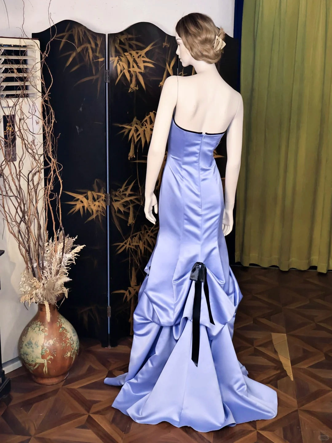 Purple Mermaid Strapless Satin Long Prom Dresses, Elegant Formal Evening Gowns ED03286