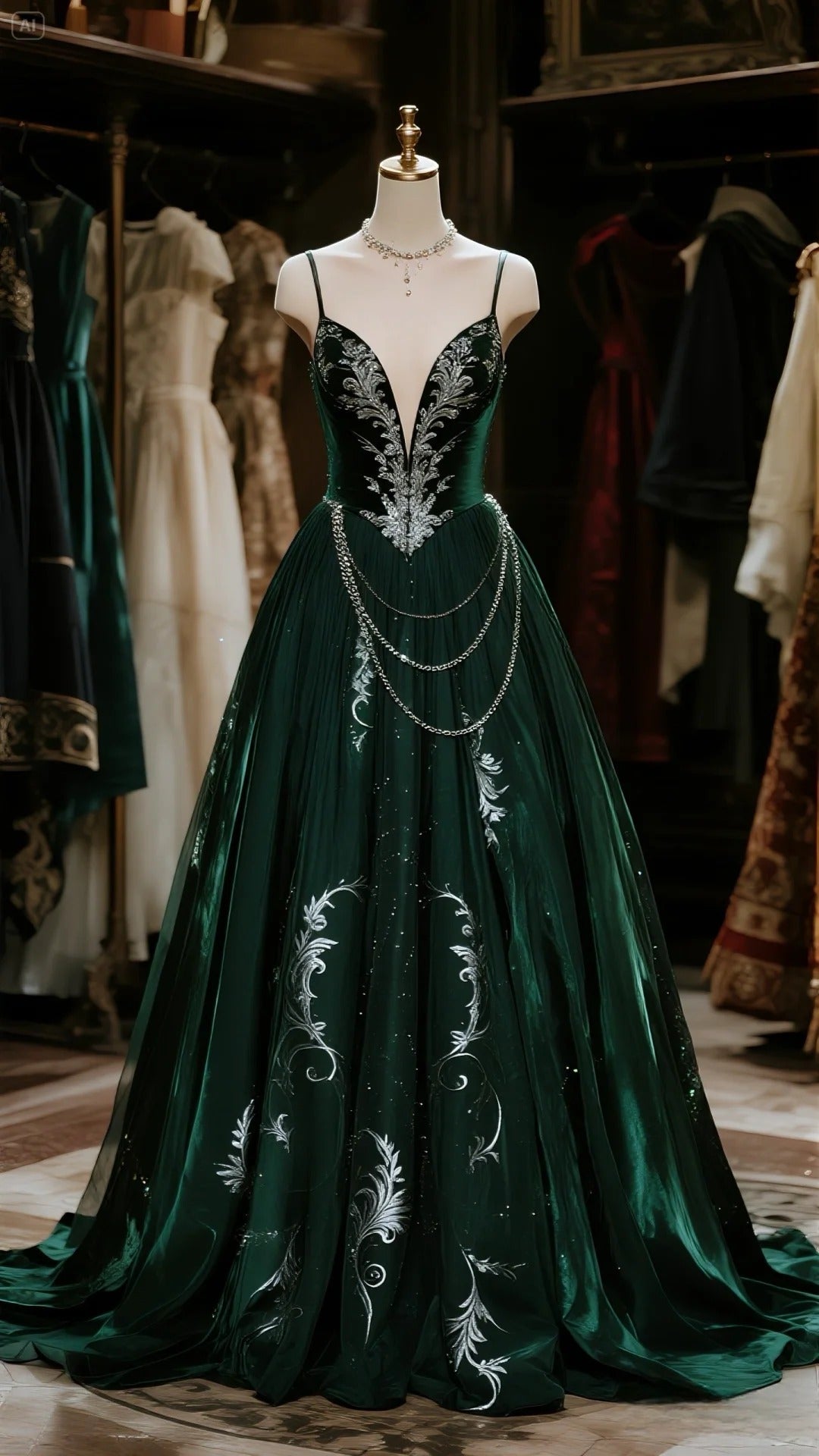 Chic Dark Green V-Neck A-Line Satin Long Prom Dresses Graduation Prom Outfits ED03289