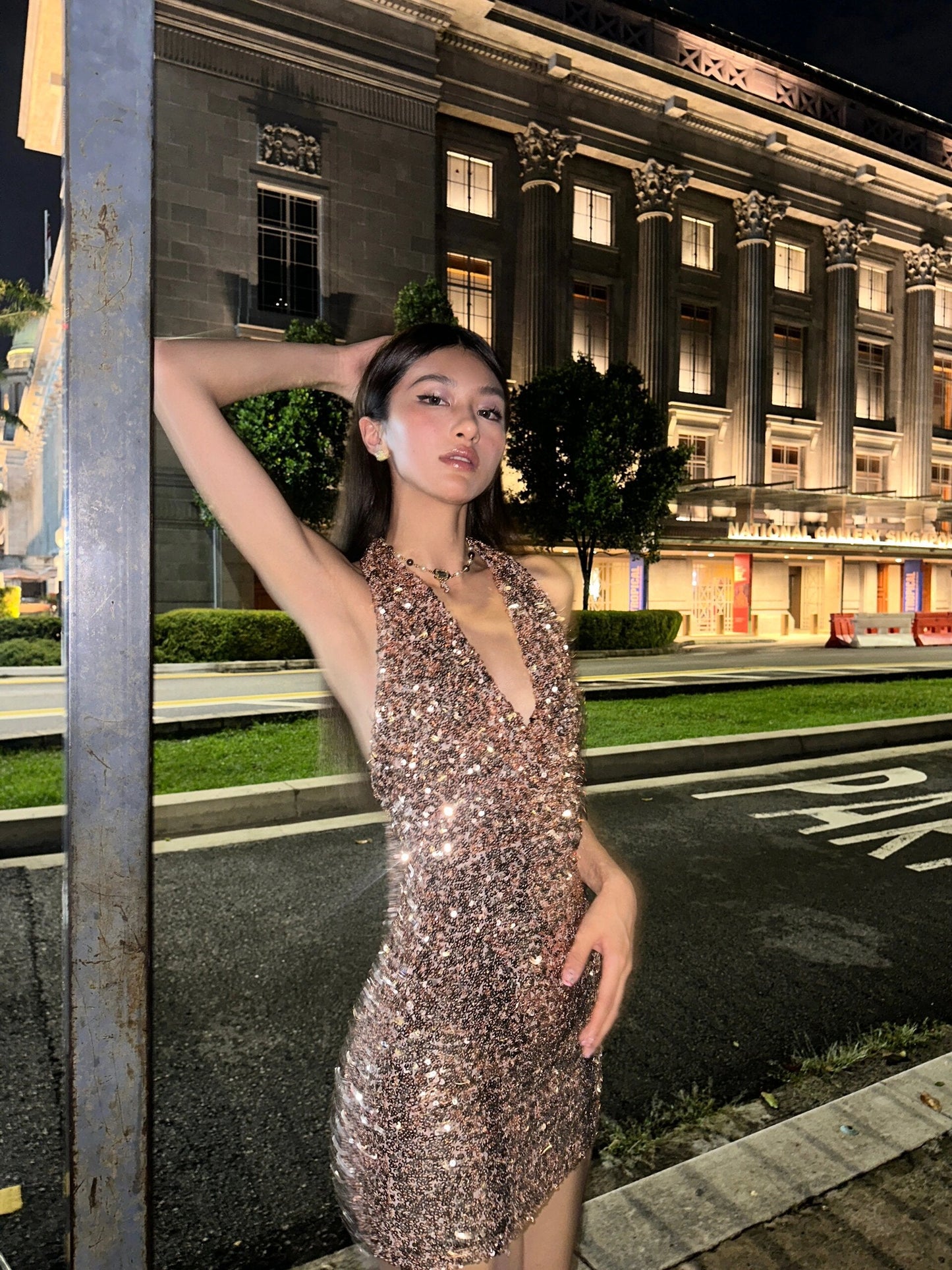 Sparkling Halter Sheath Sequin Short Evening Gowns, Champagne Gorgeous Homecoming Dress ED03298