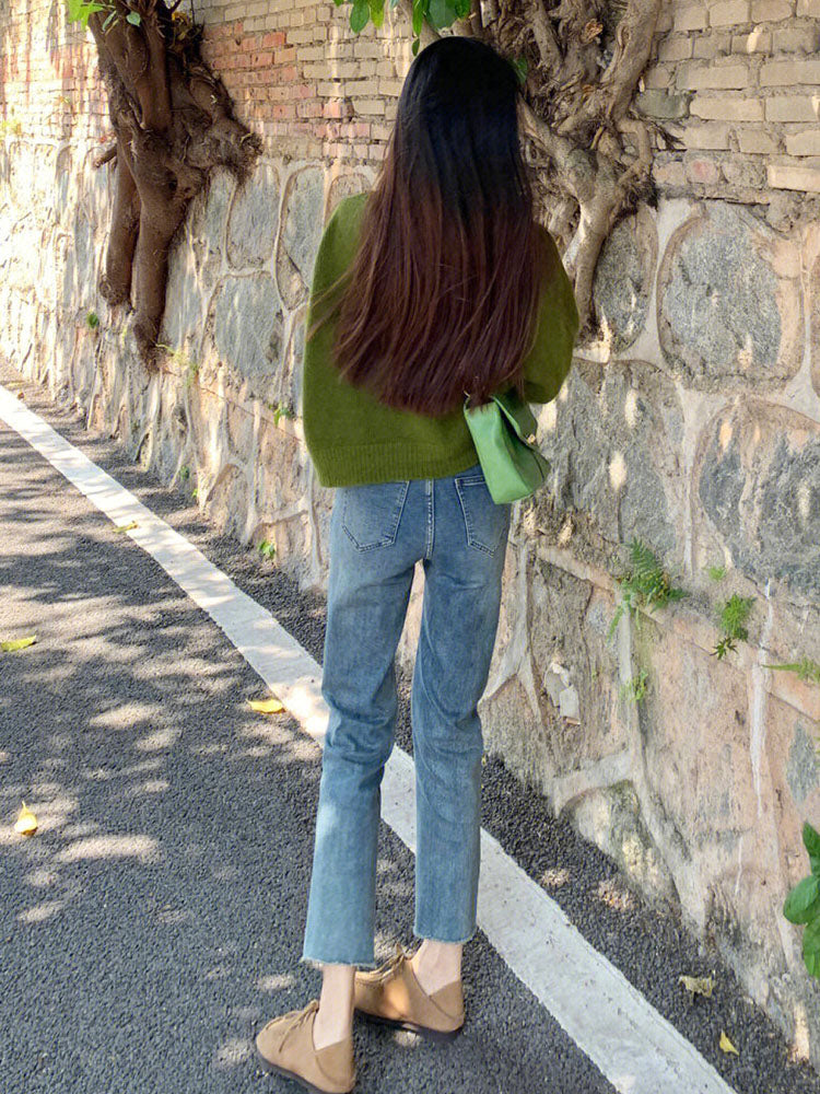 Avocado Green Retro Soft V-Neck Knitted Cardigan ED0331