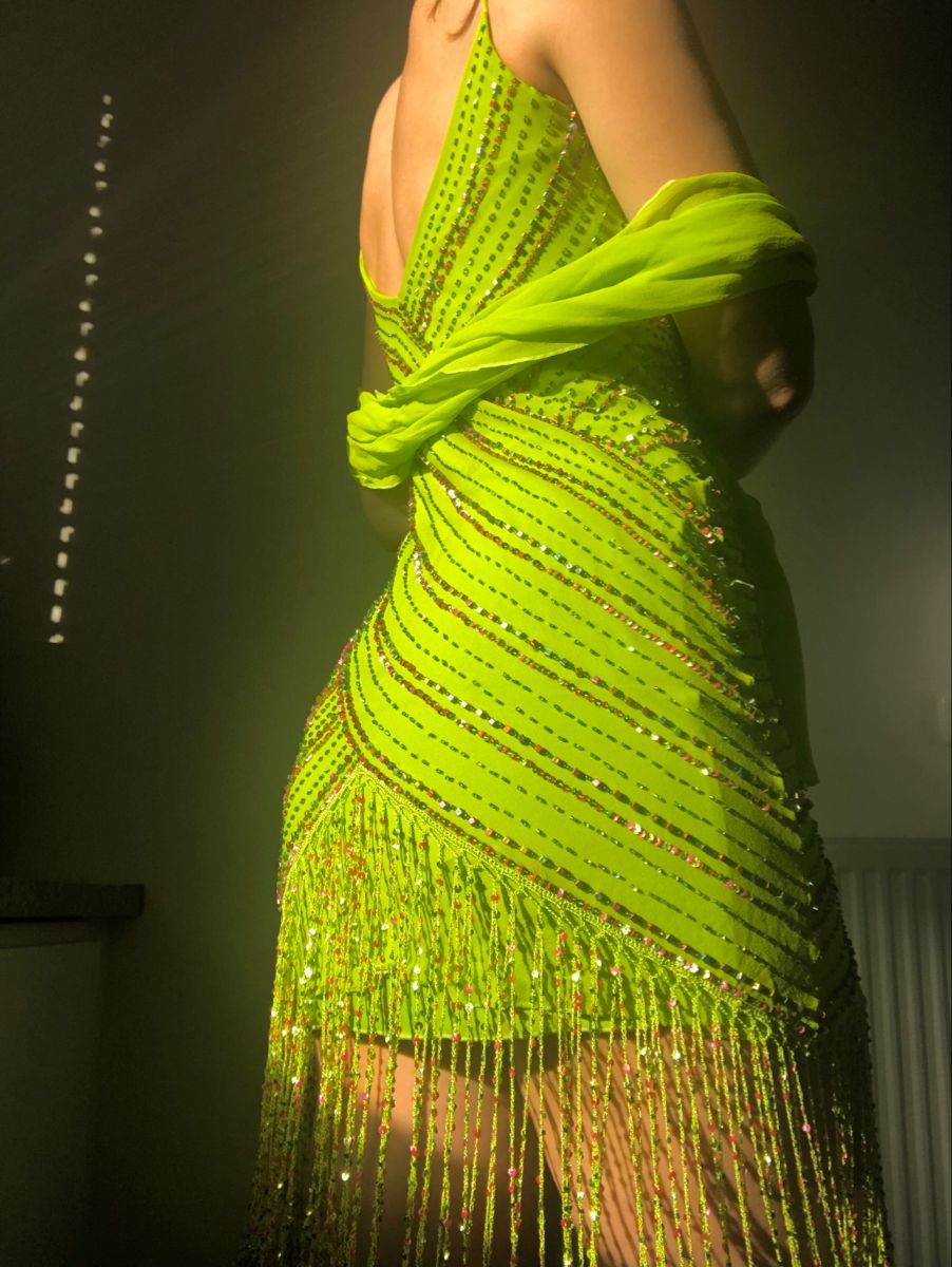 Gorgeous Spaghetti Strap Bodycon Beaded Chiffon Short Prom Dresses, Lemon Green Party Dress ED03328