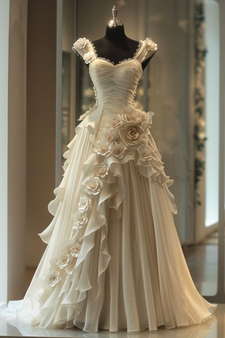 Chic White Sweetheart Neck A-Line Chiffon Long Wedding Dress with Appliques ED03384