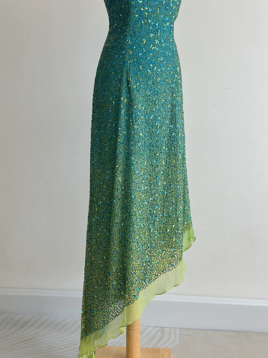 Retro Blue Sheath One Shoulder Beaded Chiffon Birthday Party Dress, Fairytale Prom Dresses ED03421