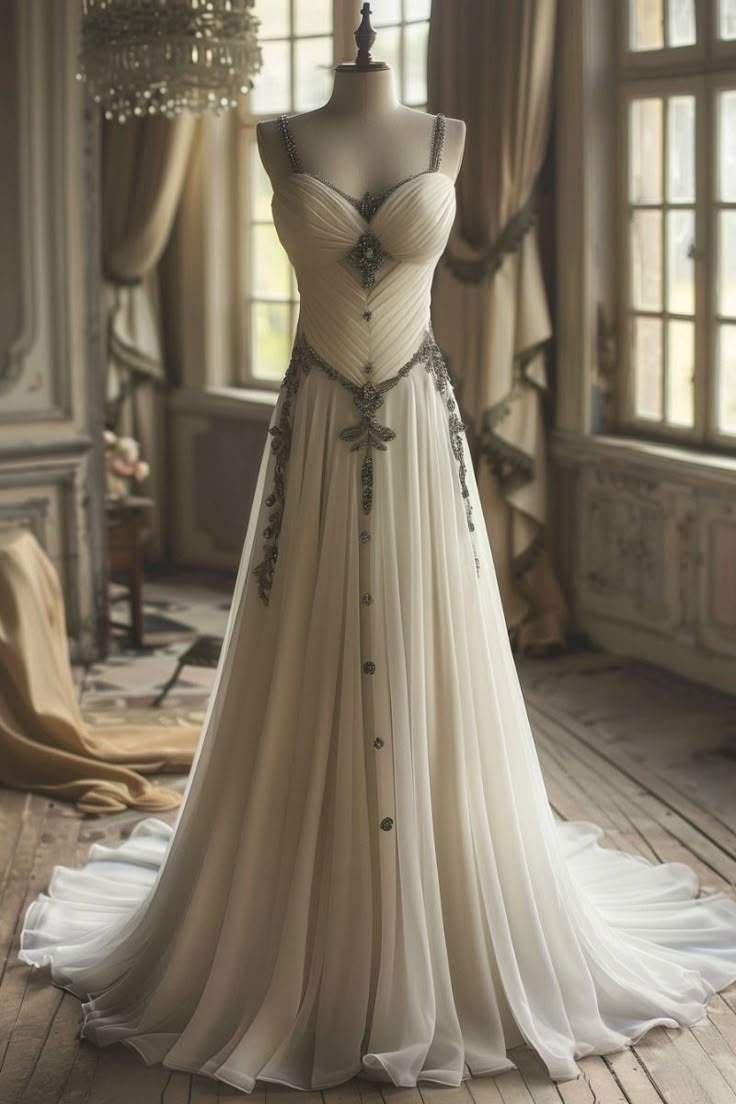 Classic Beige Spaghetti Strap A-Line Chiffon Long Wedding Dress ED03429