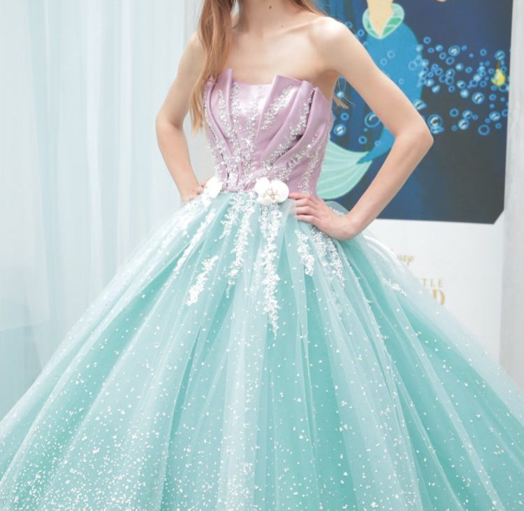 Sweet Blue Strapless Tulle Beaded Long Ball Gowns Glamour Quinceañera Dress ED03453