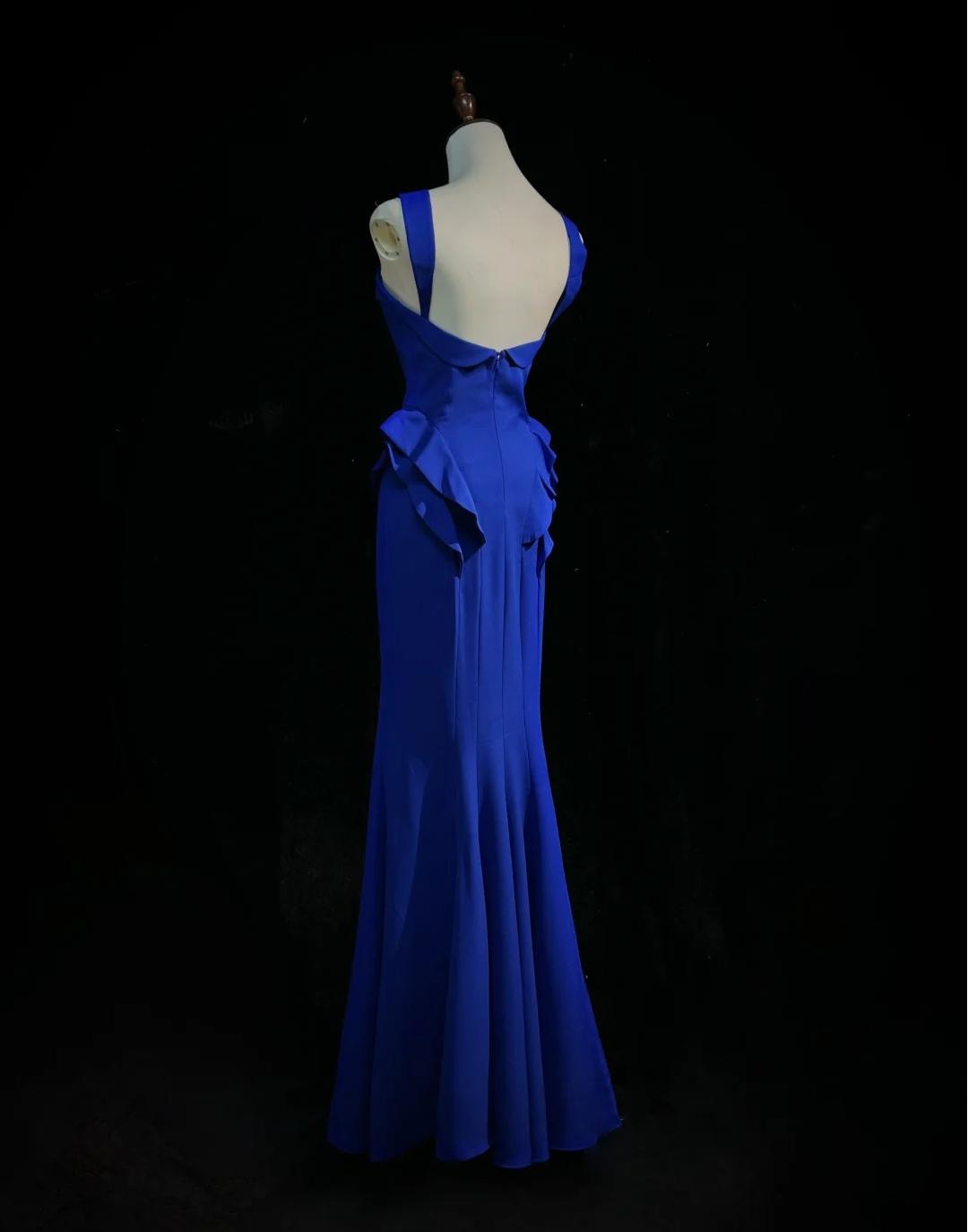 Classic Royal Blue Halter Mermaid Long Prom Dresses, Vintage Evening Gowns ED03454