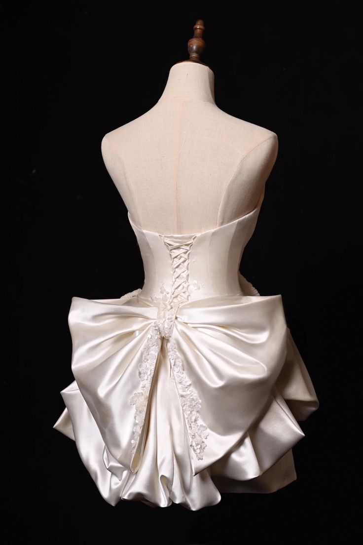 Glamour White Strapless A-Line Satin Bow Short Homecoming Dress Birthday Dress ED03478