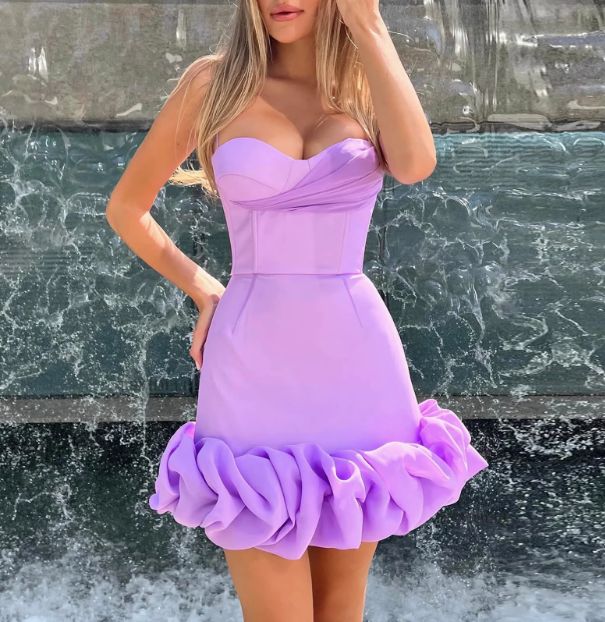 Elegant Purple Bodycon Spaghetti Strap Short Homecoming Dresses Party Outfits ED03514